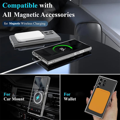 Magnetic Clear Shockproof Phone Case with Metal Kickstand Holder For Samsung Galaxy S24Ultra S24+ S24plus S23 S22 S22+ S22 Ultra