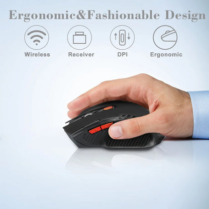 2.4G Wireless Mouse, 1600DPI, 6 Buttons, USB Receiver, for PC/Laptop