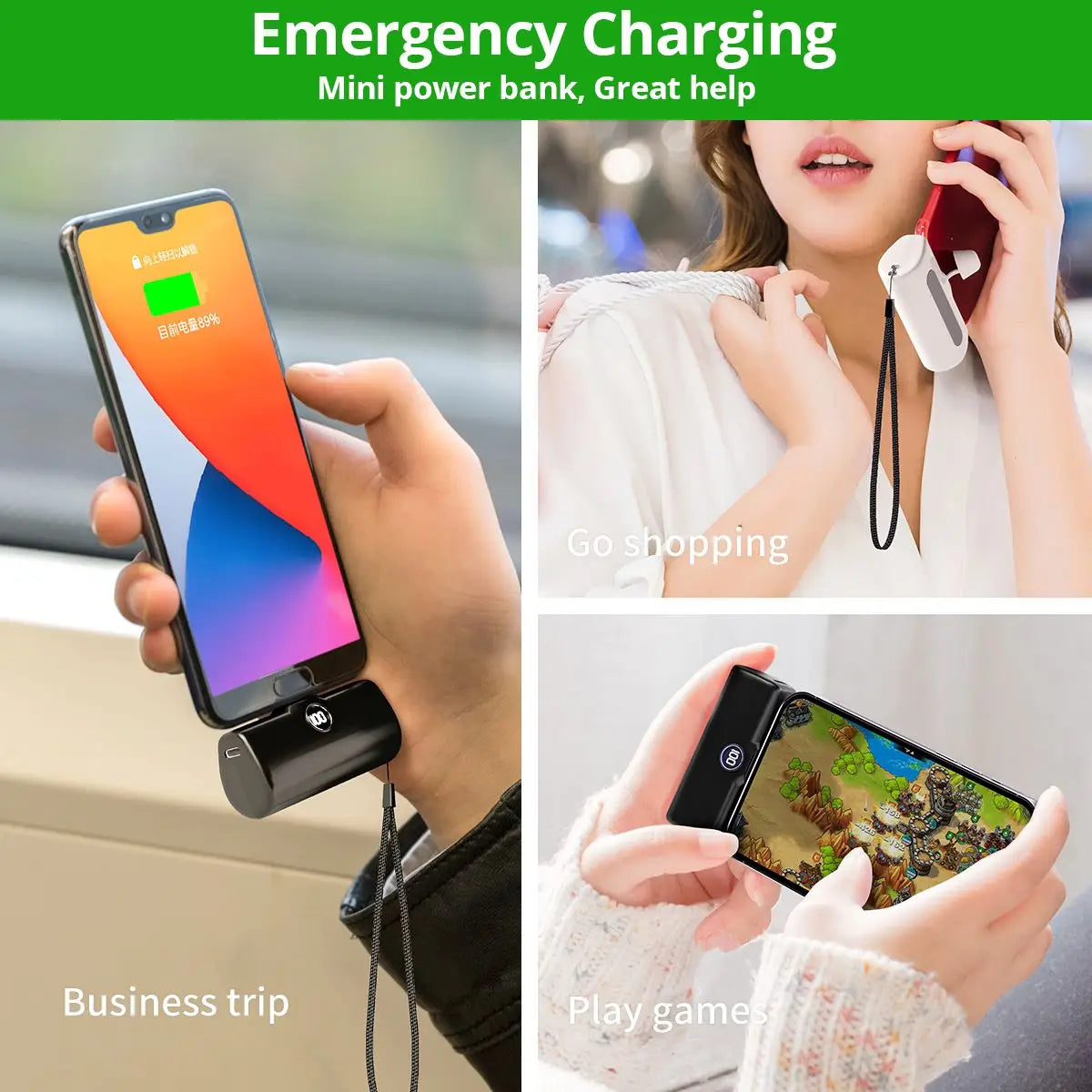 Portable Fast Charge Power Bank with Built-in Cable for iPhone & Samsung