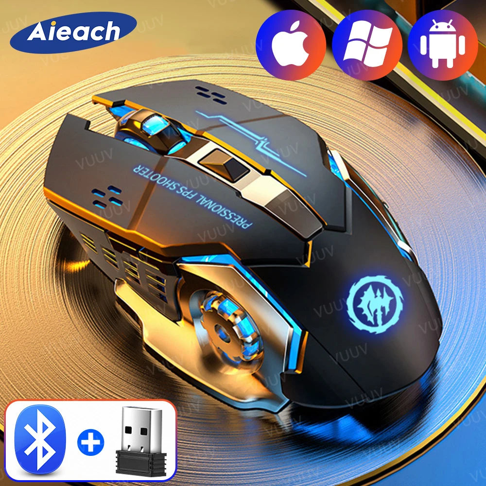 AIEACH Bluetooth Gaming Mouse, Rechargeable, USB, Mechanical with Backlight