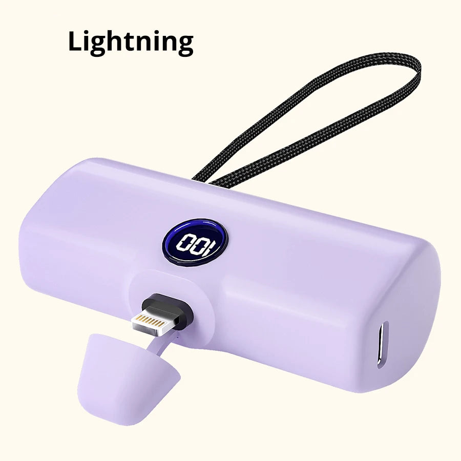 Portable Fast Charge Power Bank with Built-in Cable for iPhone & Samsung