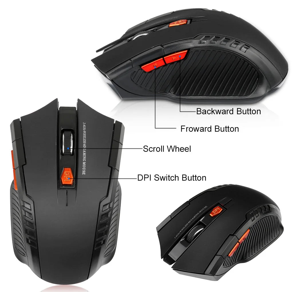 2.4G Wireless Mouse, 1600DPI, 6 Buttons, USB Receiver, for PC/Laptop