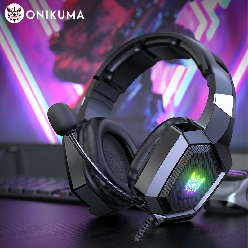 ONIKUMA K8 Gaming Headphones, Over-Ear, HD Mic, RGB Light, Wired for PC/Xbox