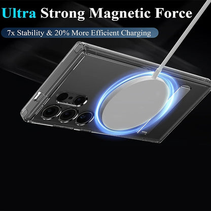 Magnetic Clear Shockproof Phone Case with Metal Kickstand Holder For Samsung Galaxy S24Ultra S24+ S24plus S23 S22 S22+ S22 Ultra