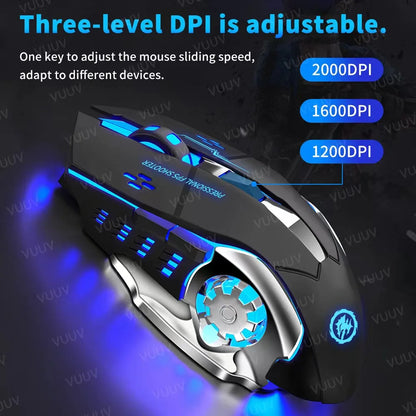 AIEACH Bluetooth Gaming Mouse, Rechargeable, USB, Mechanical with Backlight