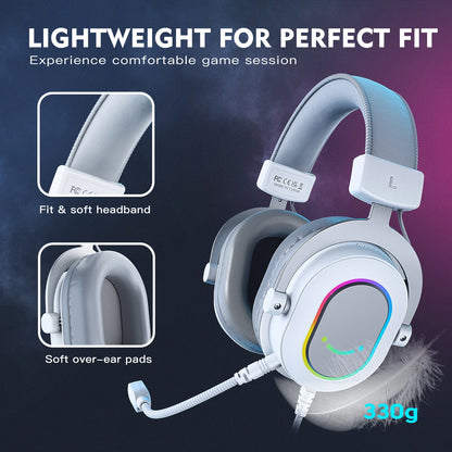 FIFINE RGB Gaming Headset, 7.1 Surround Sound, Over-Ear, MIC