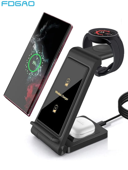 3 in 1 Wireless Charger for Samsung S24 S23 Ultra/S22/S21/Note 20/Z Flip 6/Z Fold 6 Fast Charging Station for Galaxy Watch 7 Pro