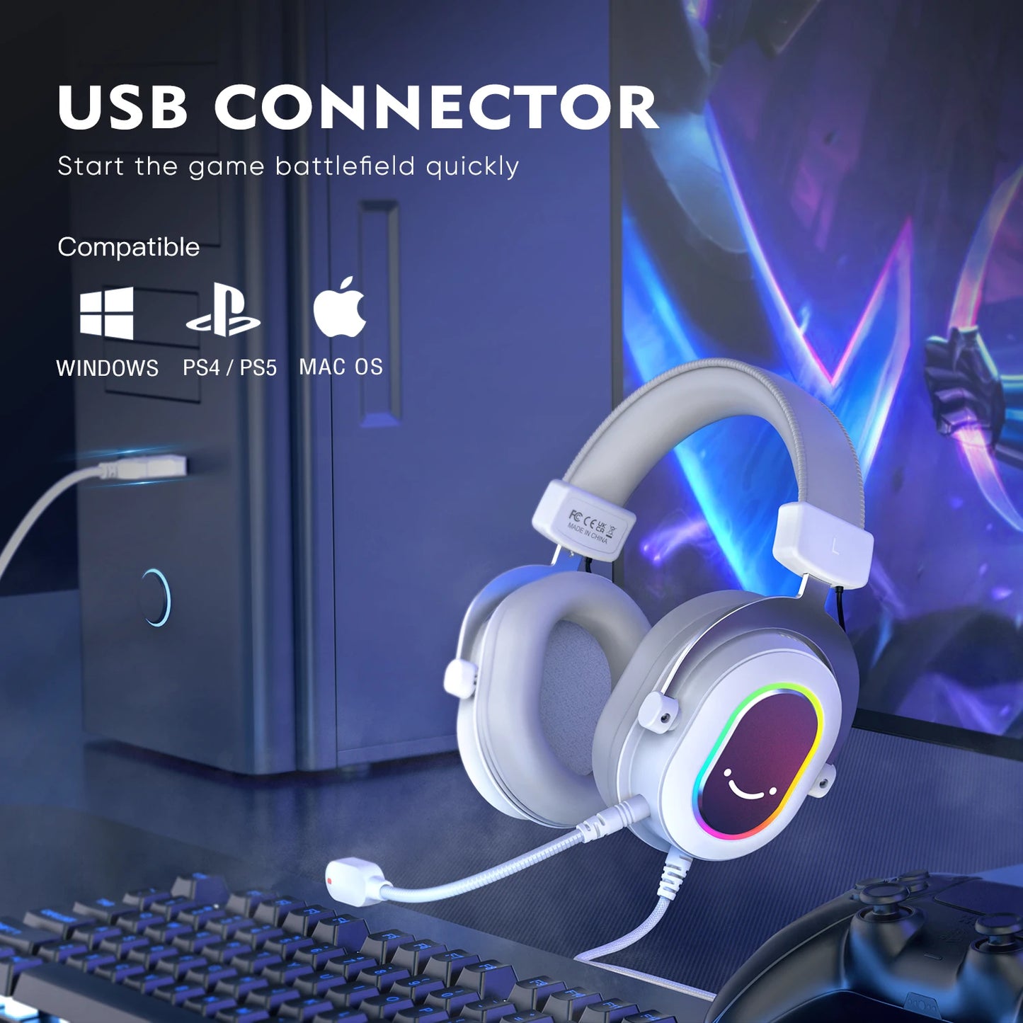 FIFINE RGB Gaming Headset, 7.1 Surround Sound, Over-Ear, MIC