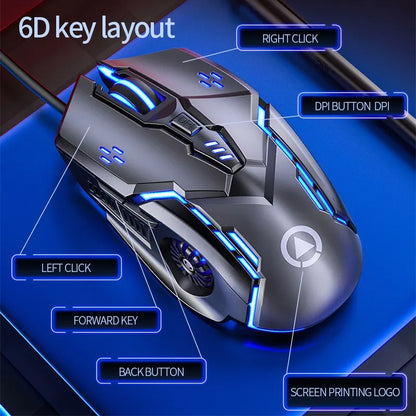 Silver Eagle G5 Wired Mouse, 6 Keys, Luminous, Mute, E-Sports for Gaming