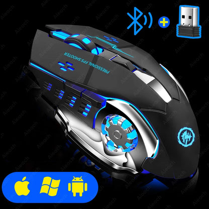 AIEACH Bluetooth Gaming Mouse, Rechargeable, USB, Mechanical with Backlight