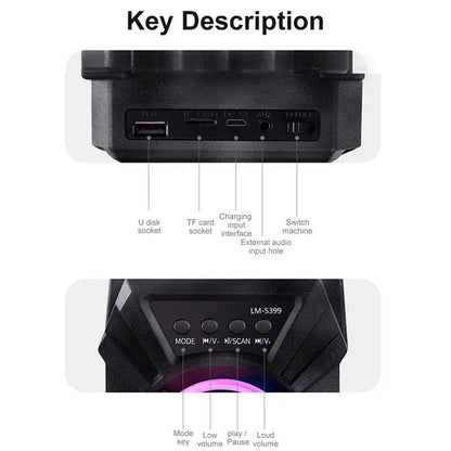 500mAh Bluetooth Karaoke Speaker with Subwoofer & TF/USB